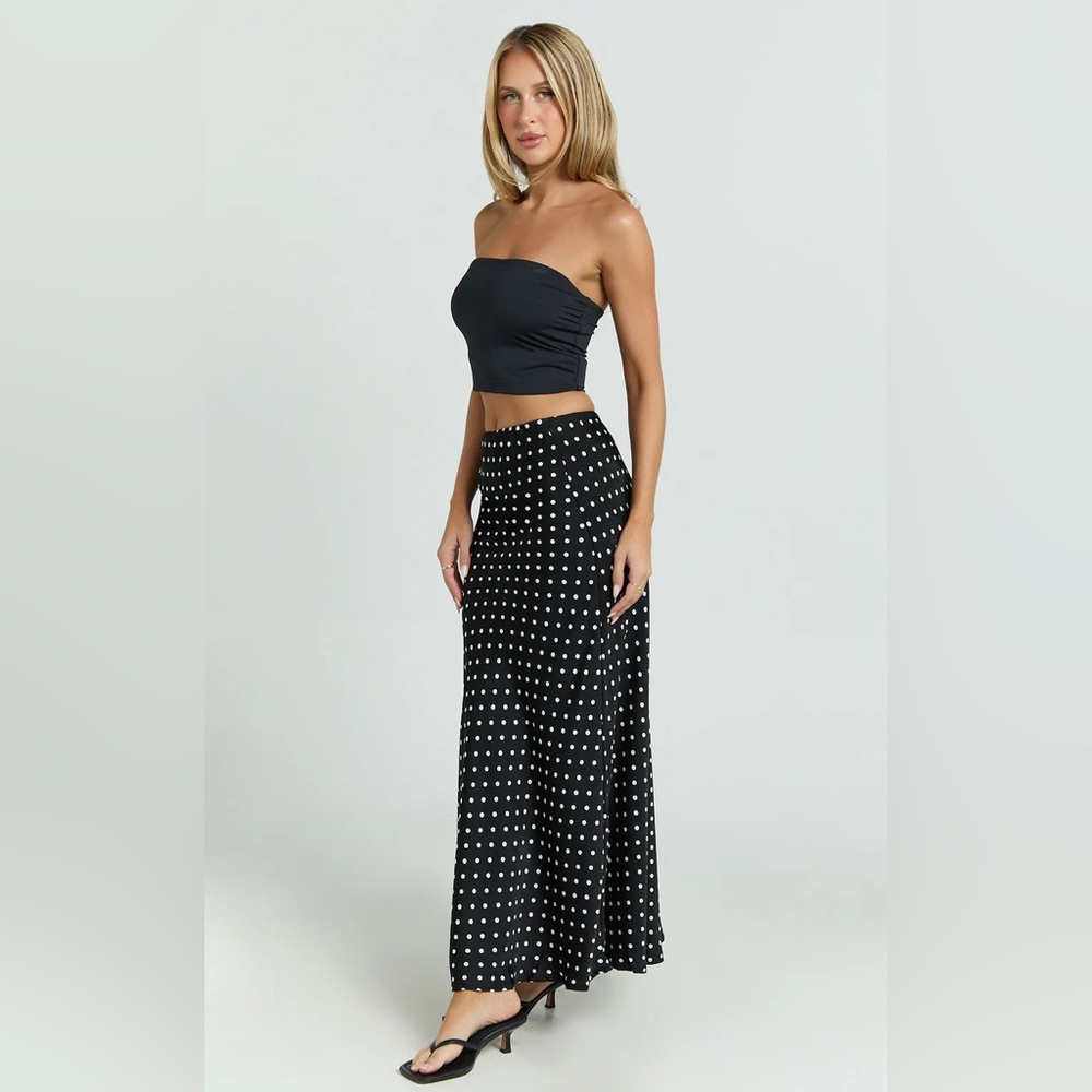 Showpo satin polka dot maxi skirt